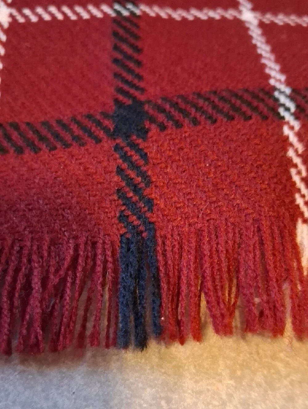 Plaid Burgundy Scarf with Black & White Windowpane